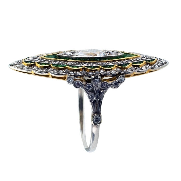 Spectacular Emerald & Diamond Edwardian Ring In Excellent Condition In Los Angeles, CA