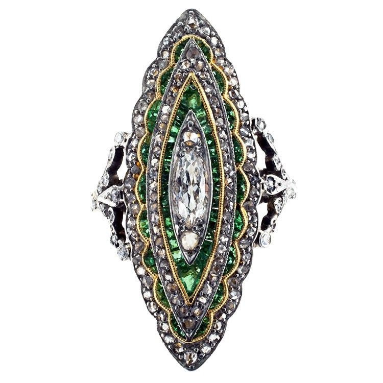 Spectacular Emerald & Diamond Edwardian Ring 2