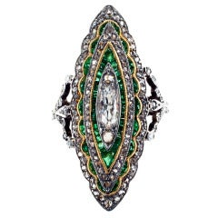Spectacular Emerald & Diamond Edwardian Ring
