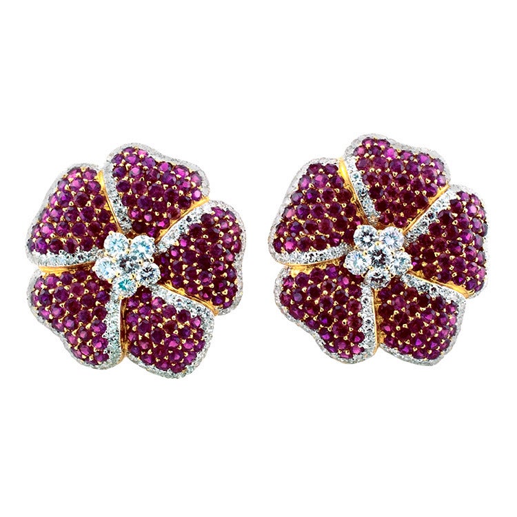 Beautiful Ruby & Diamond Ear Clips 1