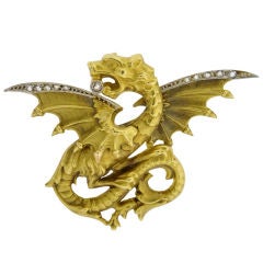 18 Karat Gold And Rose-Cut Diamond Griffin Brooch