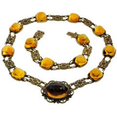 Arts and Crafts Citrine Necklace and Matching Bracelet