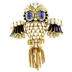 Enamel, Sapphire and Diamond Clip/Brooch