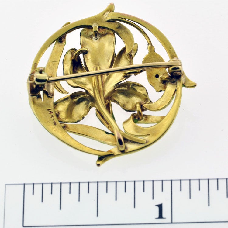 Enamel & Diamond Art Nouveau Iris Brooch