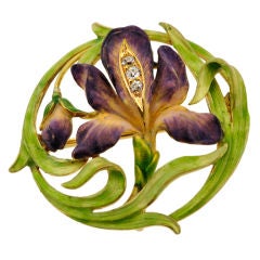 Enamel & Diamond Art Nouveau Iris Brooch