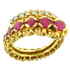 LALAOUNIS Ruby and Diamond Gold Snake Ring