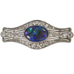 Art Deco Black Opal, Diamond And Platinum Brooch