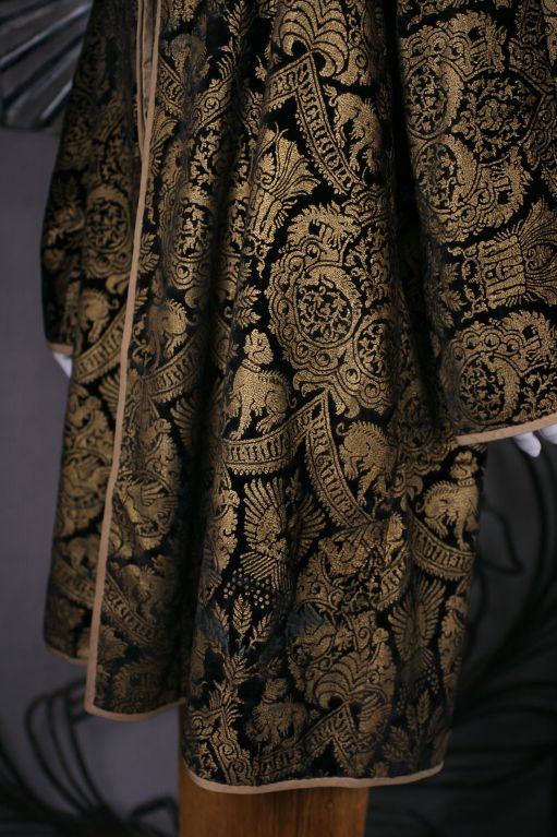 Mariano Fortuny Black  Stencilled Velvet Long Coat For Sale 1