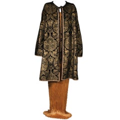 Mariano Fortuny Black Stencilled Velvet Long Coat 2