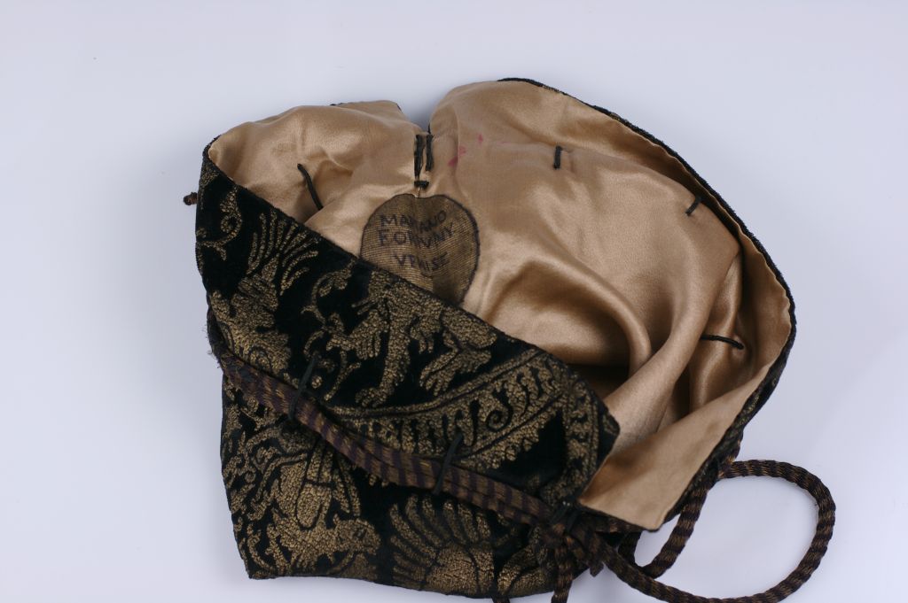 Mariano Fortuny Rare Black Stencilled Velvet Drawstring Bag For Sale 1