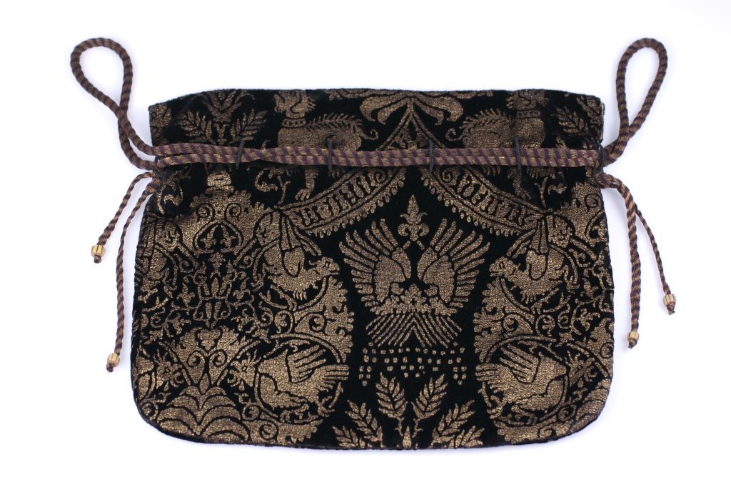 Mariano Fortuny Rare Black Stencilled Velvet Drawstring Bag For Sale 2