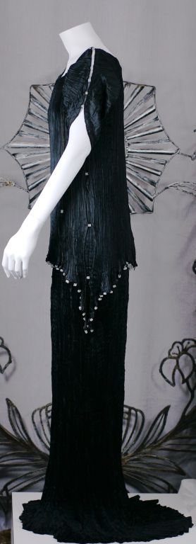 Mariano Fortuny Black Silk Peplos Gown For Sale 1