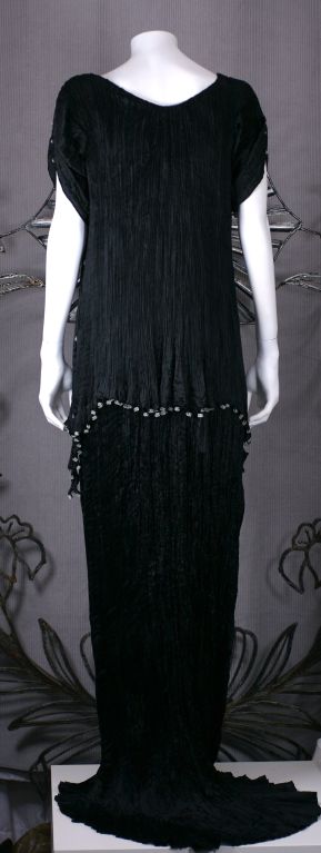 Women's Mariano Fortuny Black Silk Peplos Gown For Sale