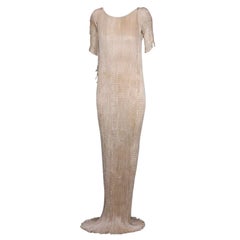 Mariano Fortuny Light Cafe au Lait Short Sleeved Delphos Gown