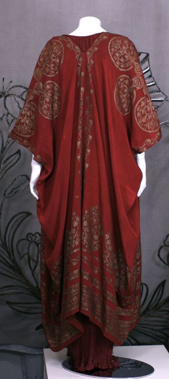 Brown Mariano Fortuny Burgundy Stencilled Crepe Coat For Sale