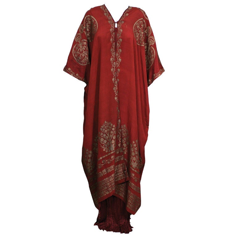 Mariano Fortuny Burgundy Stencilled Crepe Coat For Sale