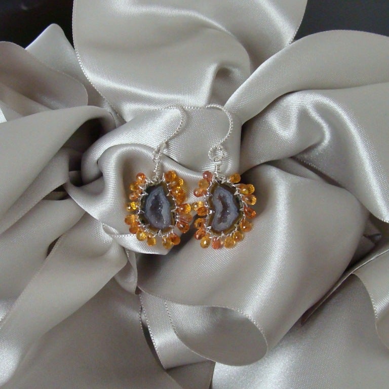 Artisan Agate Geodes & Sapphires Earrings - Natalie Earrings