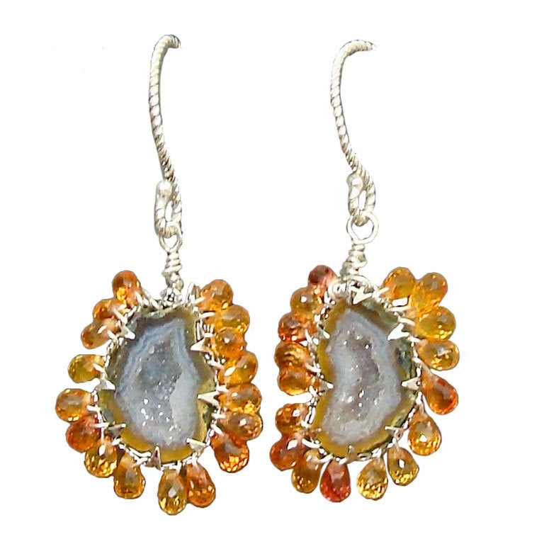 Agate Geodes and Sapphires Earrings - Natalie Earrings at 1stDibs