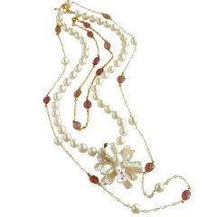 Baroque Biwa Pearl  Pink Sapphires Rubies Necklaces - Adorned