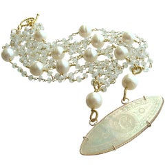 Antique Chinese Game Counter Moonstone Baroque Pearls Necklace 