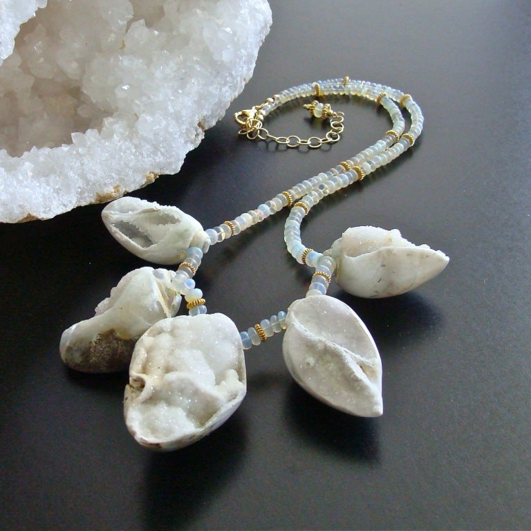 Women's Fossilized Druzy Shells Ethiopian Opals - Zara Necklace For Sale