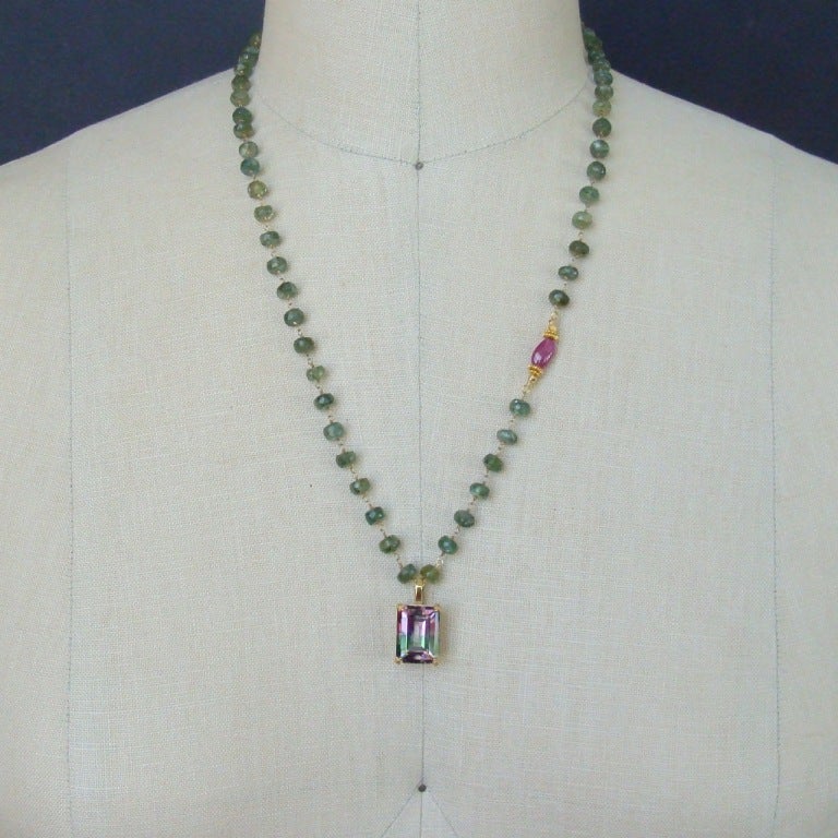 Green Tourmaline Bi Color Topaz Pink Sapphire Necklace 1