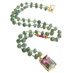 Green Tourmaline Bi Color Topaz Pink Sapphire Necklace