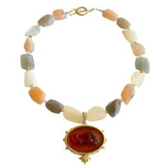 Glass Italian Intaglio Multi Moonstone Nuggets Choker Necklace