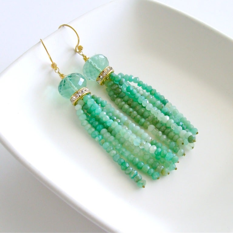 Women's Chrysoprase Green Fluorite Tassel Earrings - Coralia Earrings