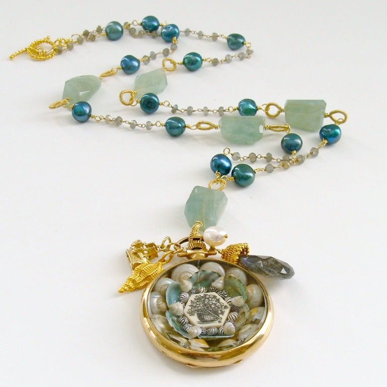 Sailors Valentine Aquamarine Nuggets  Labradorite Necklace