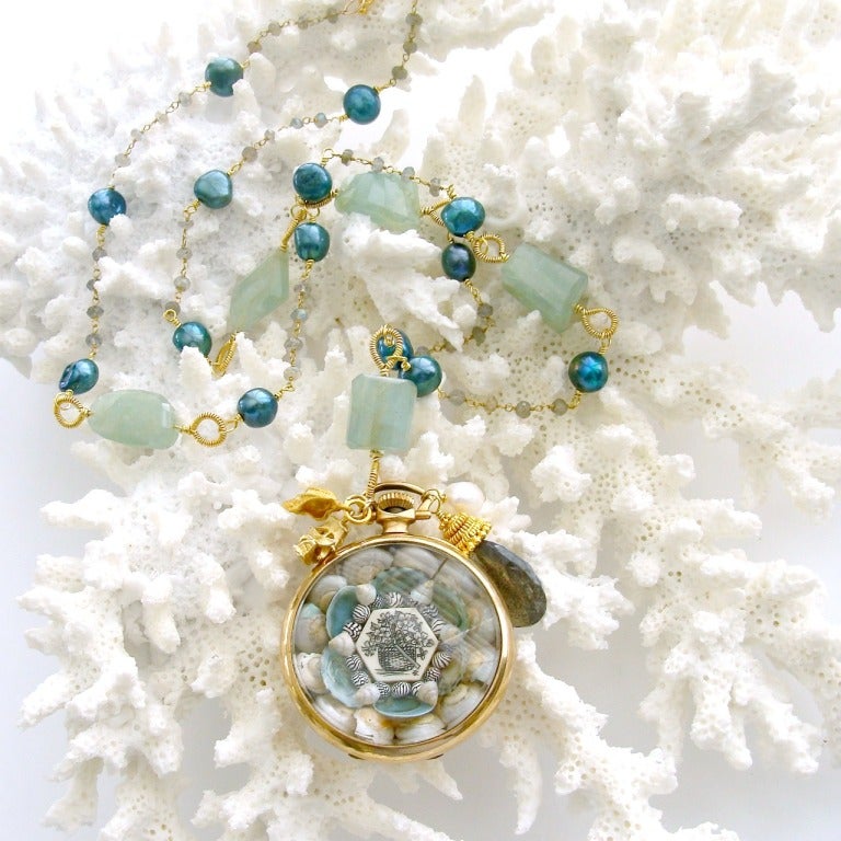 Sailors Valentine Aquamarine Nuggets  Labradorite Necklace 2