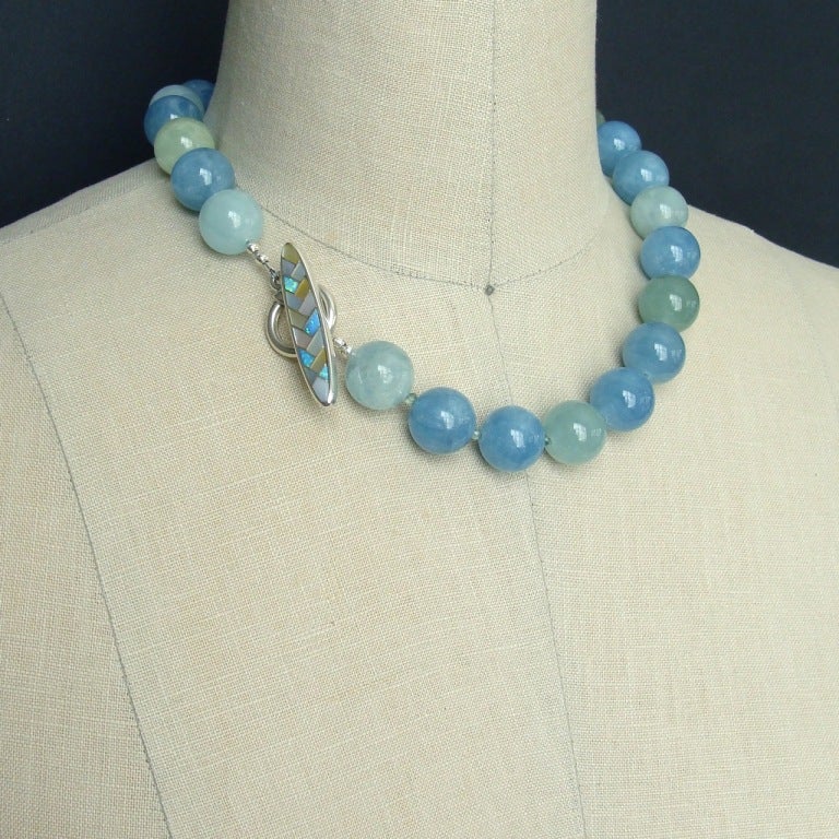 Aquamarine Prasiolite Opal Mother of Pearl Choker Necklace 1