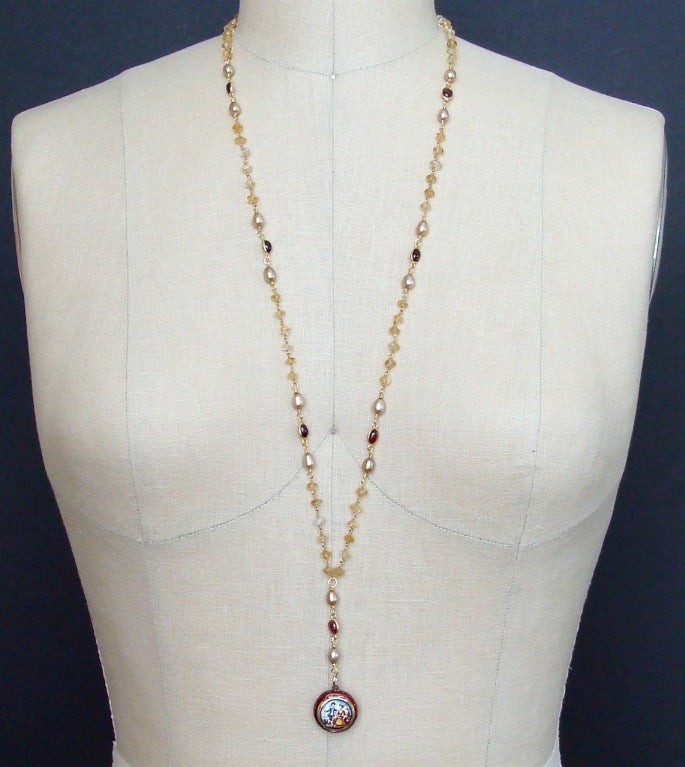 Victorian Enamel Vinaigrette Necklace Citrine and Brezza