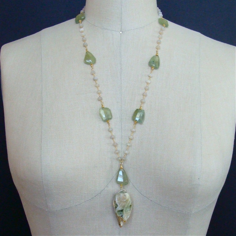 Fossilized Druzy Shell Ethiopian Opals Prehnite Necklace 3