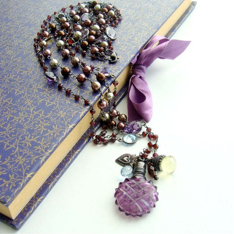 Georgian Triple Strand Garnet Necklace Amethyst Chatelaine Scent Bottle