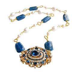 Austro Hungarian Brooch Kyanite Freshwater Pearls Necklace