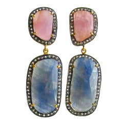 White Topaz Pink Blue Sapphire Slice Tea Earrings