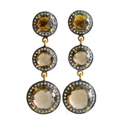 Smokey Quartz White Topaz Dangle Post Earrings - Sheri Earrings