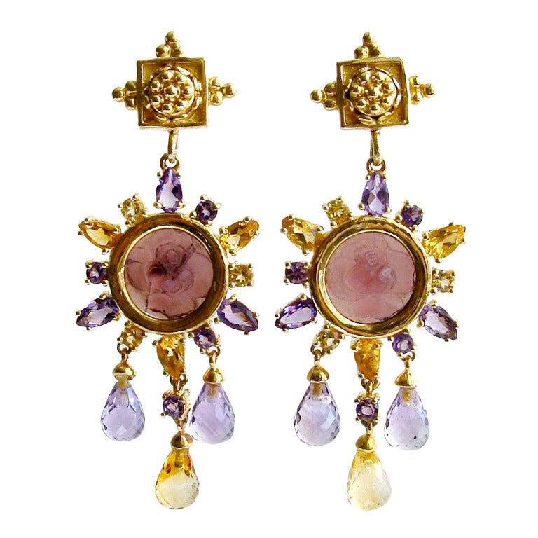 Citrine Amethyst Venetian Intaglio Grace Earrings