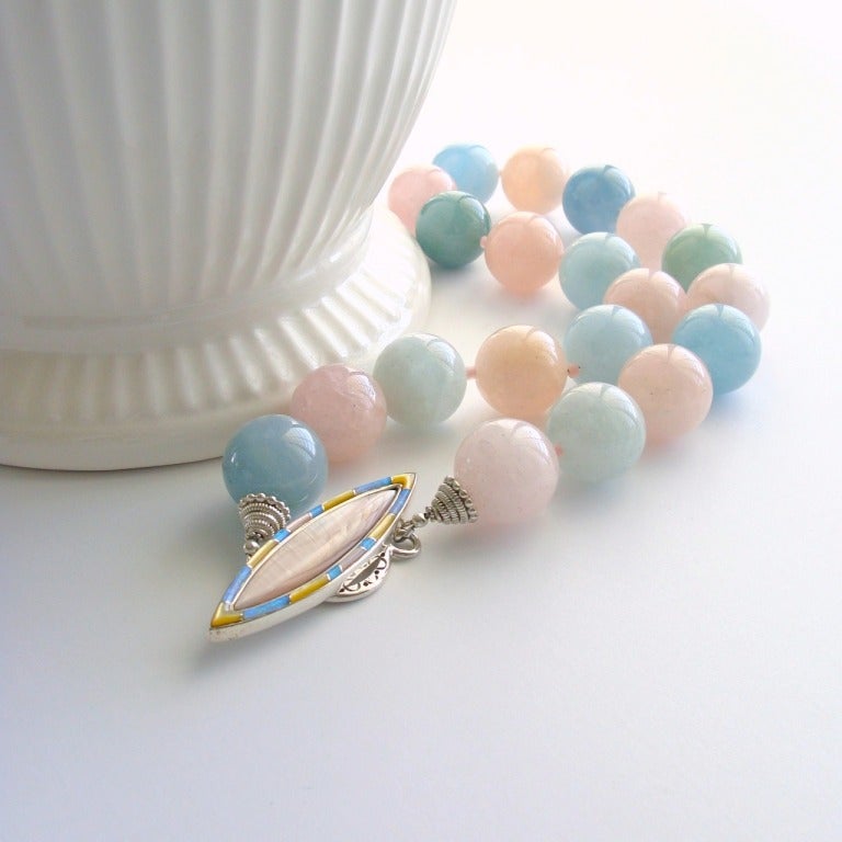 Pastel colors are the “it” colors of the Spring 2014 fashion season - and this stunning confectionary necklace does not disappoint.  Beryl is a family name that include stones in many colors - aquamarine (soft blue/green) and morganite (soft