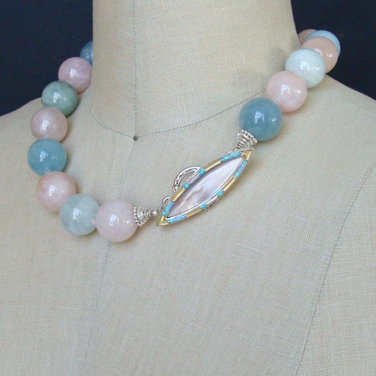 Luxe Beryl Aquamarine Morganite Opal MOP Choker Necklace - Fontanne II Necklace 2