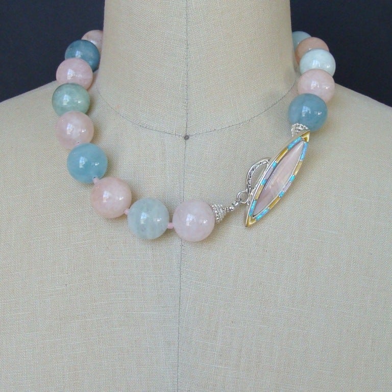 Luxe Beryl Aquamarine Morganite Opal MOP Choker Necklace - Fontanne II Necklace 3