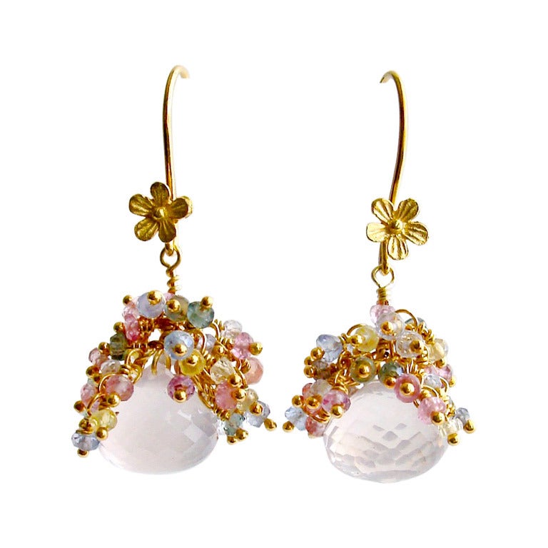 Rose Quartz Pastel Sapphire Cluster Tendril Earrings - Juliet Earrings