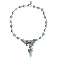 Gigi Necklace - Gray Freshwater Pearls and Aquamarine Nuggets