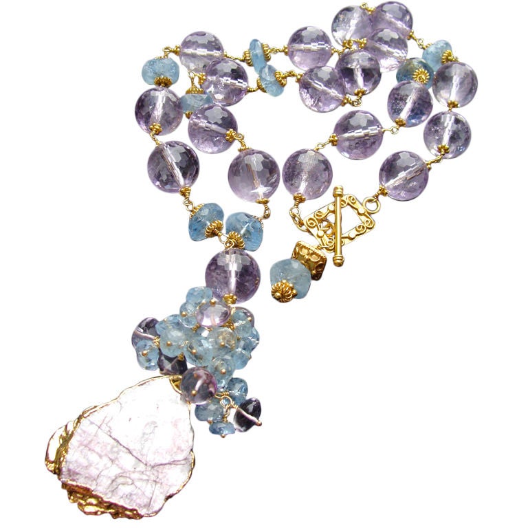 Mignon - Pink Amethyst and Aquamarine Necklace with Lepidolite P
