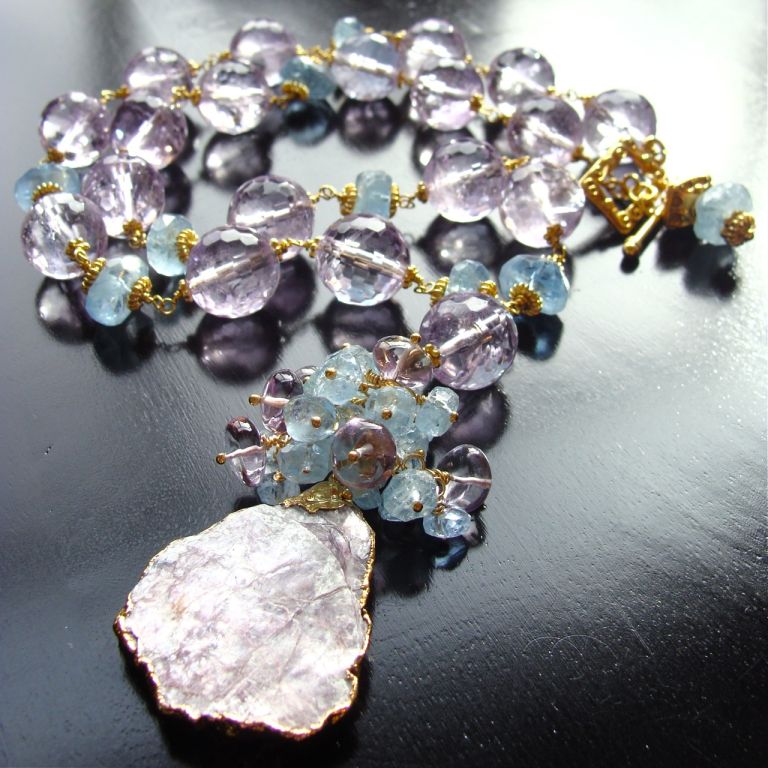 Women's Mignon - Pink Amethyst and Aquamarine Necklace with Lepidolite P