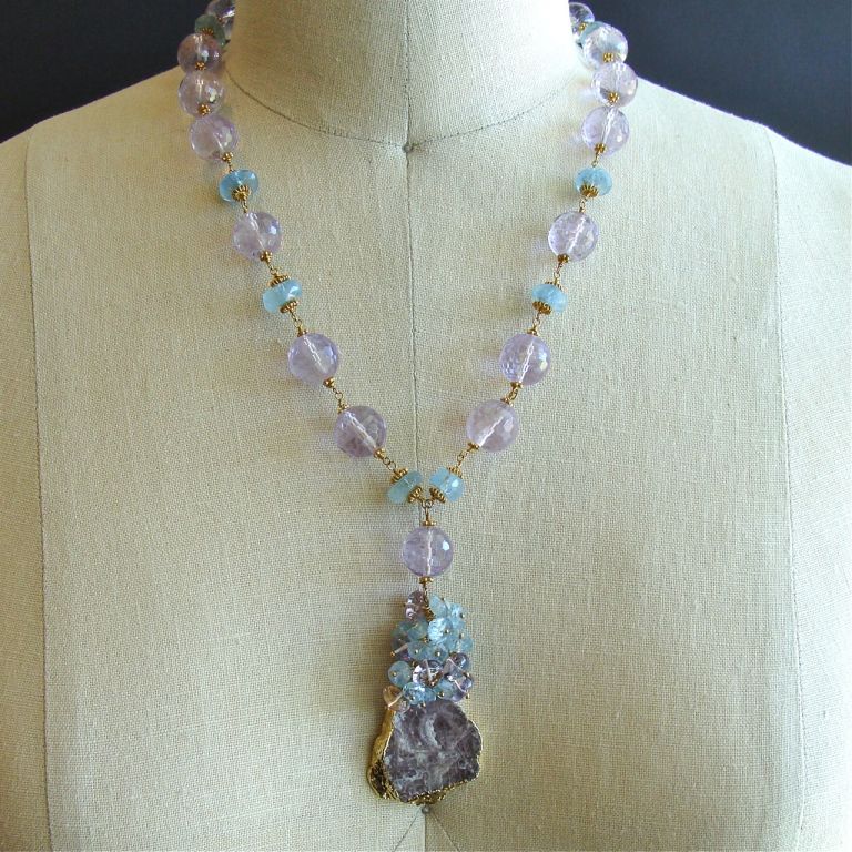 Mignon - Pink Amethyst and Aquamarine Necklace with Lepidolite P 1