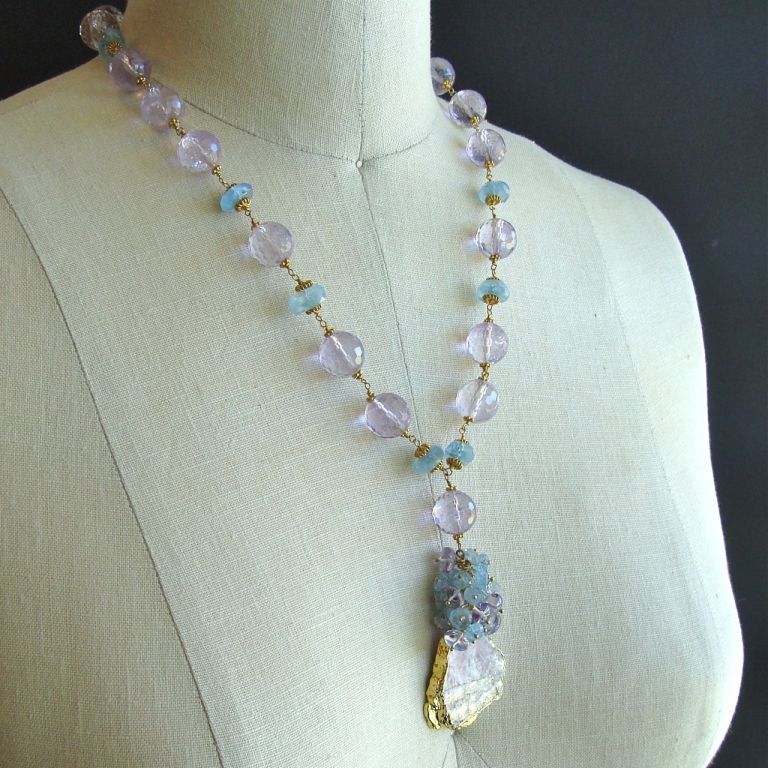 Mignon - Pink Amethyst and Aquamarine Necklace with Lepidolite P 2