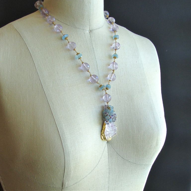 Mignon - Pink Amethyst and Aquamarine Necklace with Lepidolite P 3