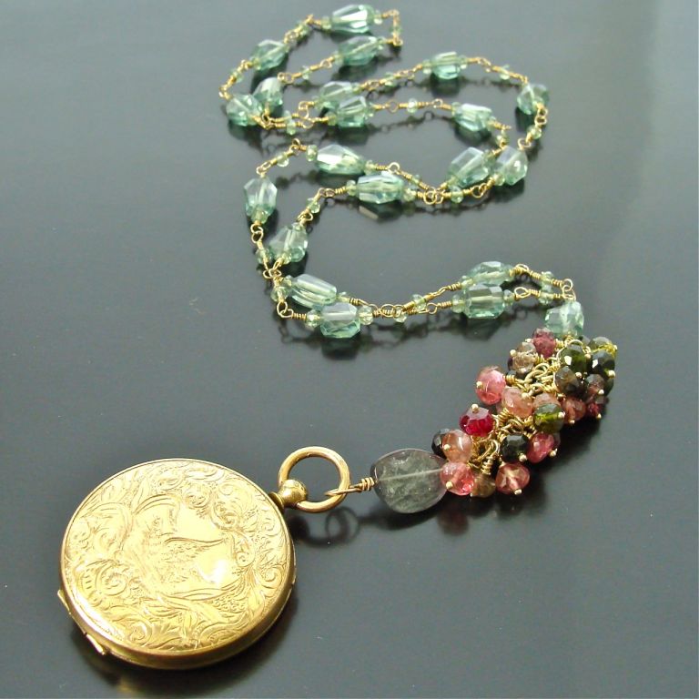 Victorian Beloved Generations - Green Amethyst Nuggets, Tourmaline and Ant